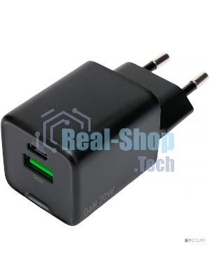 Зарядное устройство Cablexpert MP3A-PC-62, 20Вт GaN, 3А, QC4.0/PD, 1xUSB, 1xType-C, черный, пакет