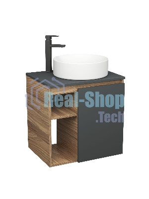 Тумба Bau Dream Blackwood 60 правая, графит, раковина BAU Dream круглая D41, смеситель для раковины высокий Hotel Black, черный