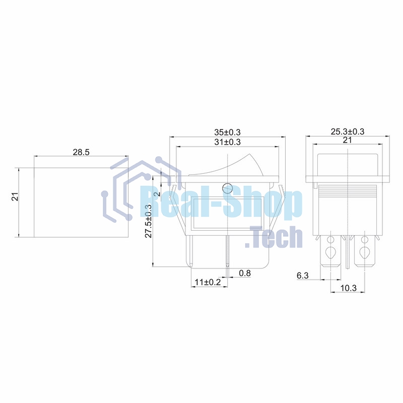 Выключатель клавишный Rexant 250V 20А (4с) ON-OFF красный с подсветкой