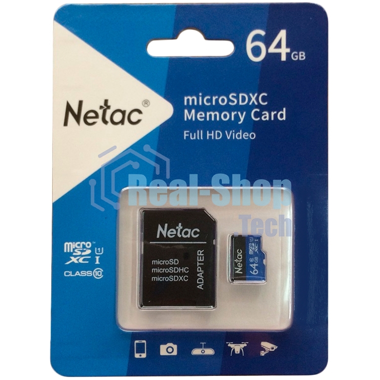 Флеш карта microSDHC 64Gb Netac P500 NT02P500STN-064G-R (с SD адаптером) 80Mb/s