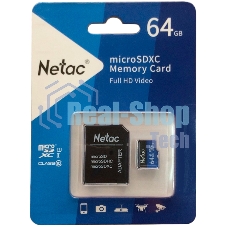Флеш карта microSDHC 64Gb Netac P500 NT02P500STN-064G-R (с SD адаптером) 80Mb/s