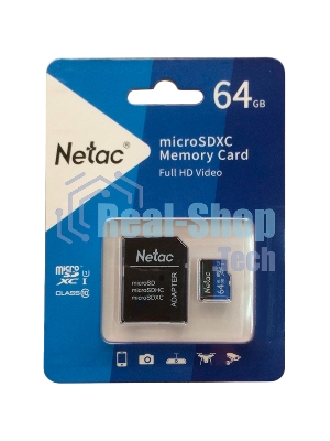 Флеш карта microSDHC 64Gb Netac P500 NT02P500STN-064G-R (с SD адаптером) 80Mb/s