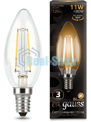 Лампа светодиодная Gauss LED Filament Свеча E14 11W 720lm 2700К 1/10/50