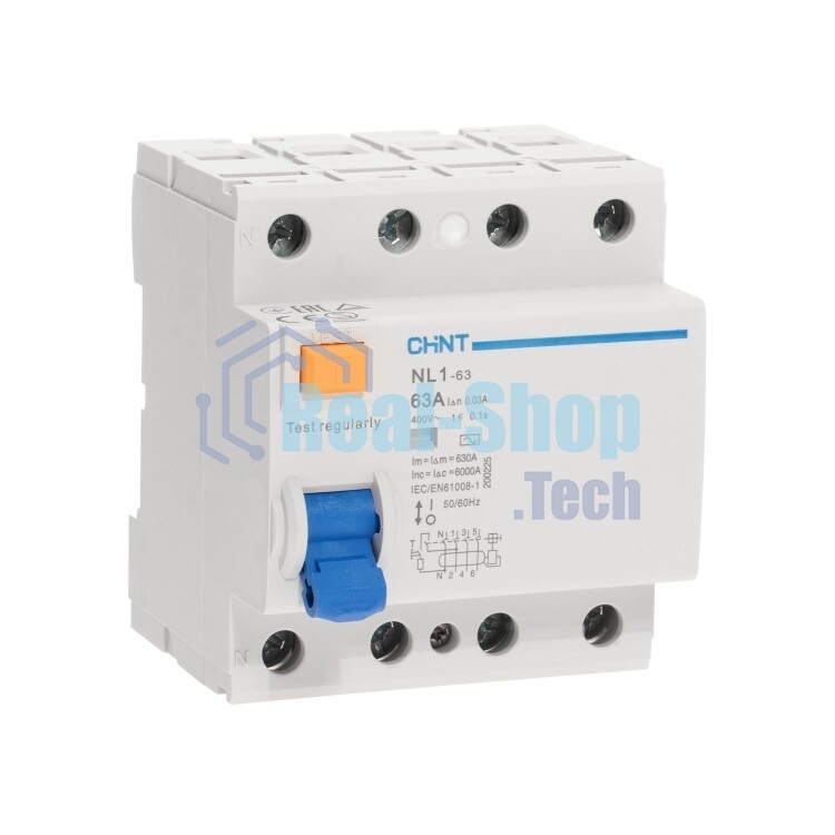 Выключатель дифференциального тока CHINT (УЗО) NL1-63 6kA 4P 63A 30mA тип AC
