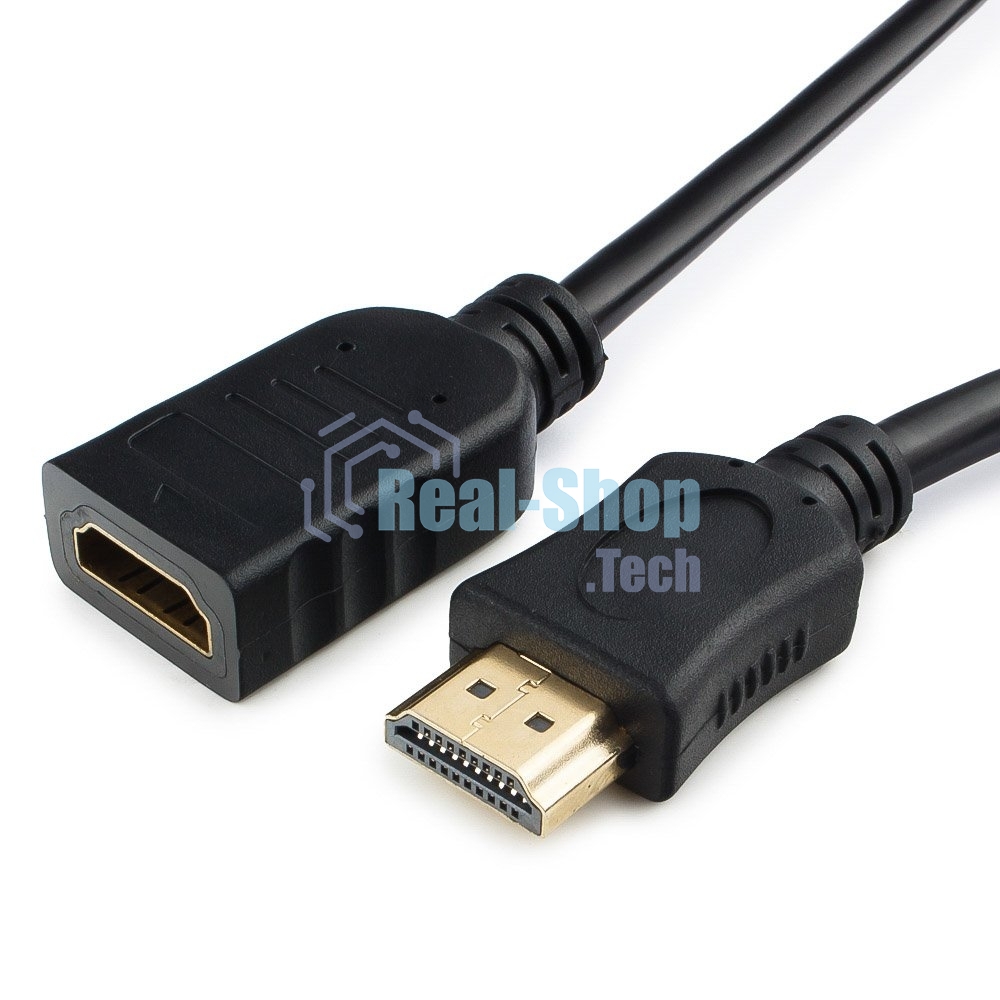 Кабель-удлинитель HDMI Cablexpert CC-HDMI4X-0.5M, 19M/19F, v2.0, позол.разъемы, экран, 0.5м, черный, пакет