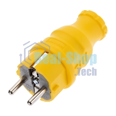 Вилка Rexant прямая влагозащищенная, c/з, 16А. IP44, каучук желтая