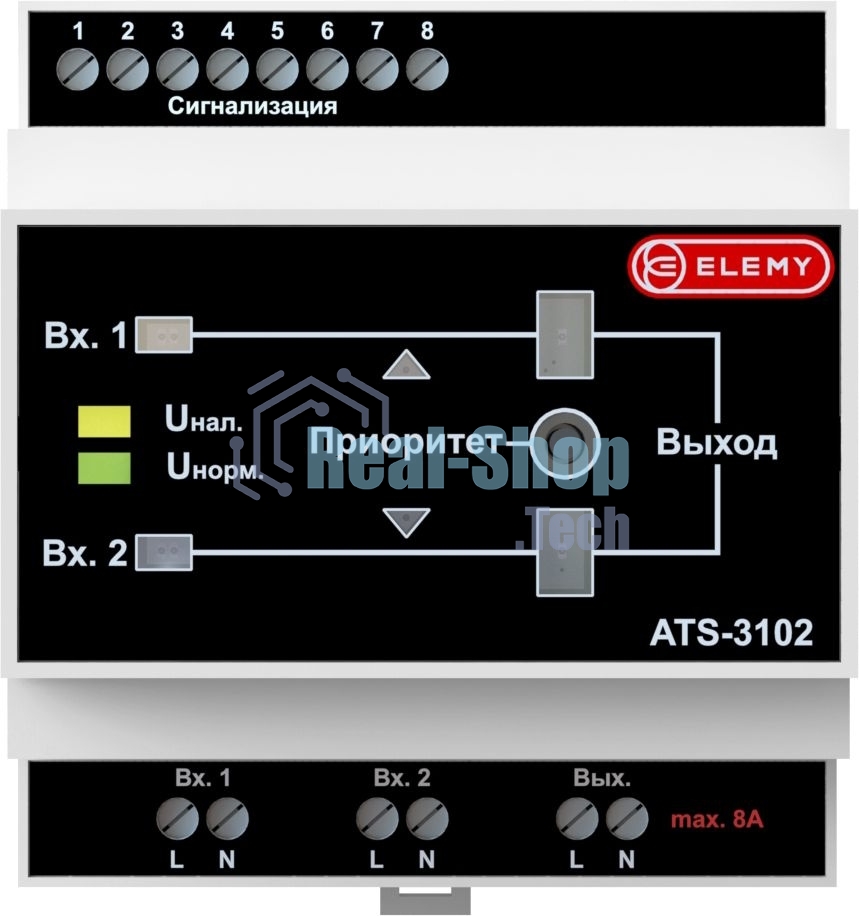 Электронно-механический АВР Elemy ATS-3102 4DIN ввод:2xвинтовая клема выход:1xвинтовая клема8A серый