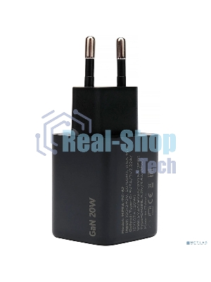Зарядное устройство Cablexpert MP3A-PC-62, 20Вт GaN, 3А, QC4.0/PD, 1xUSB, 1xType-C, черный, пакет