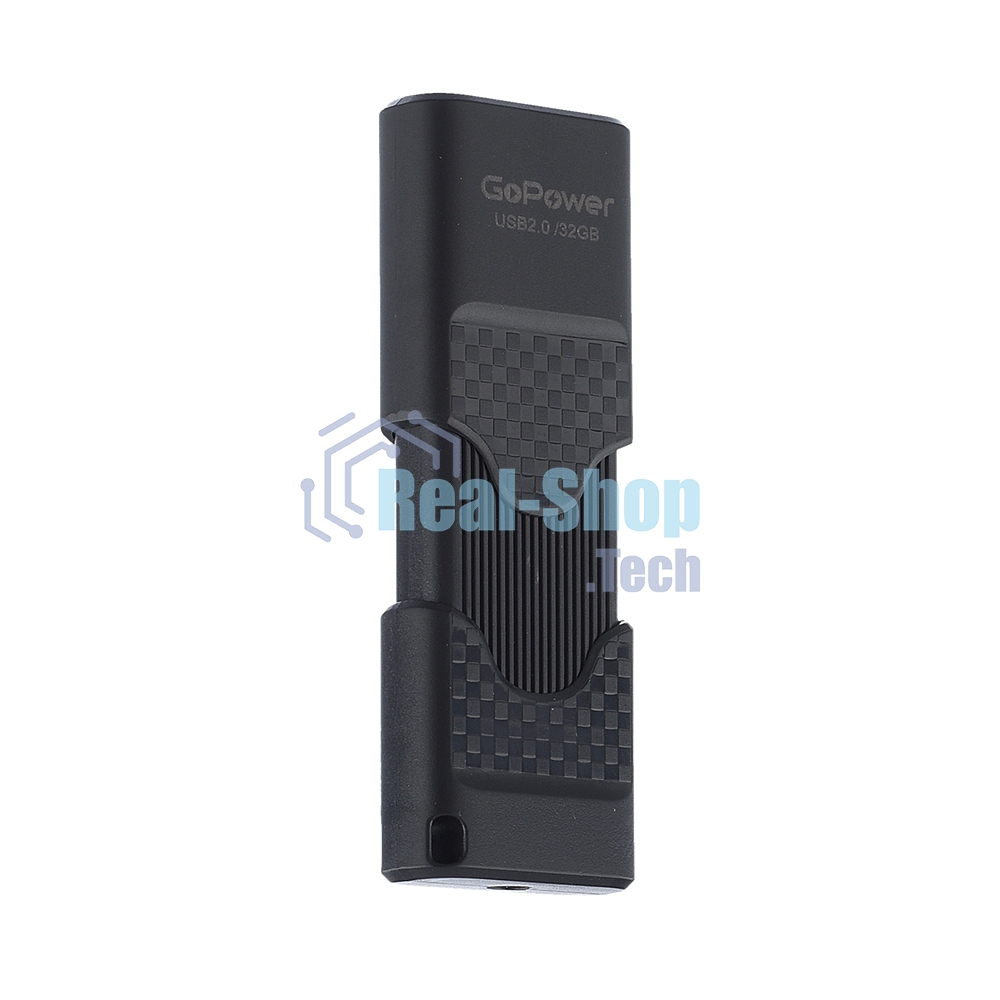 Флешка USB GoPower SLIDER (00-00025964), 32Gb, USB 2.0, R/W 20/10, черный матовый