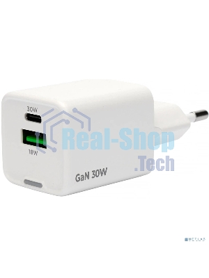 Зарядное устройство Cablexpert MP3A-PC-63, 30Вт GaN, 3А, QC4.0/PD, 1xUSB, 1xType-C, белый, пакет