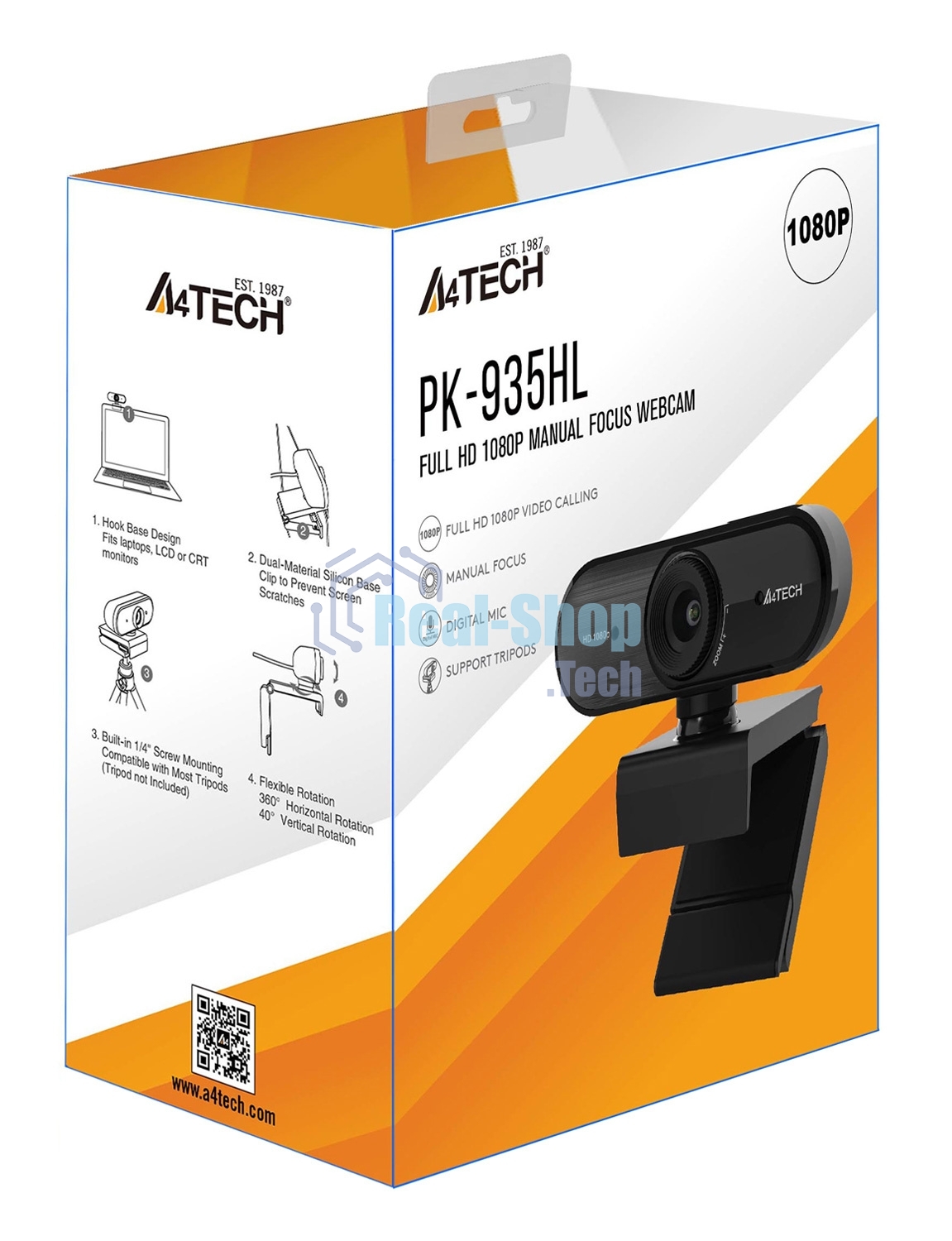 Веб-камера A4Tech PK-935HL черный 2Mpix (1920x1080) USB2.0 с микрофоном