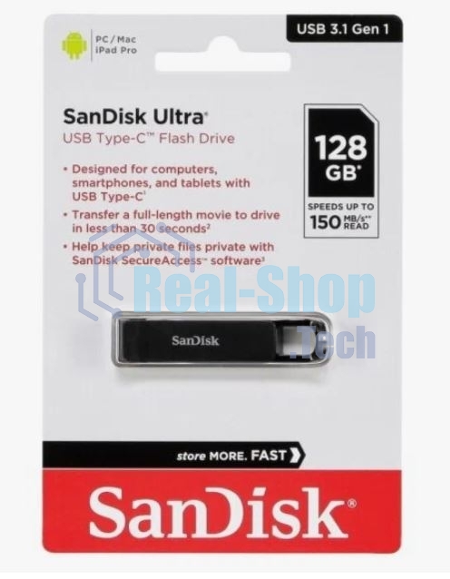 Флешка USB Sandisk CZ460 Ultra (SDCZ460-128G-G46), 128Gb, USB Type-C, R/W 150/30, черный