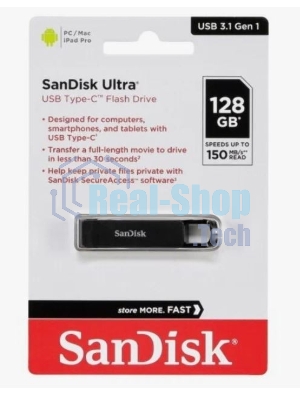 Флешка USB Sandisk CZ460 Ultra (SDCZ460-128G-G46), 128Gb, USB Type-C, R/W 150/30, черный