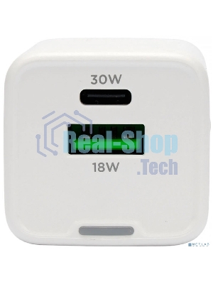 Зарядное устройство Cablexpert MP3A-PC-63, 30Вт GaN, 3А, QC4.0/PD, 1xUSB, 1xType-C, белый, пакет