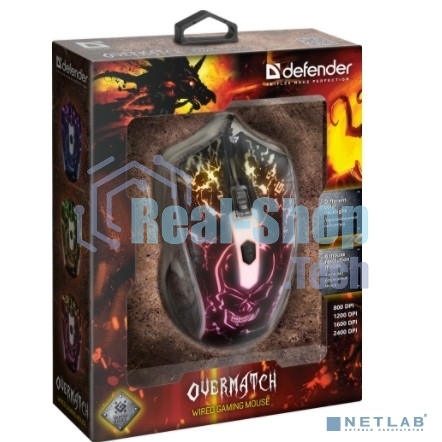 Мышь проводная Defender Overmatch GM-069 черный, 2400 dpi, USB, кнопки - 4