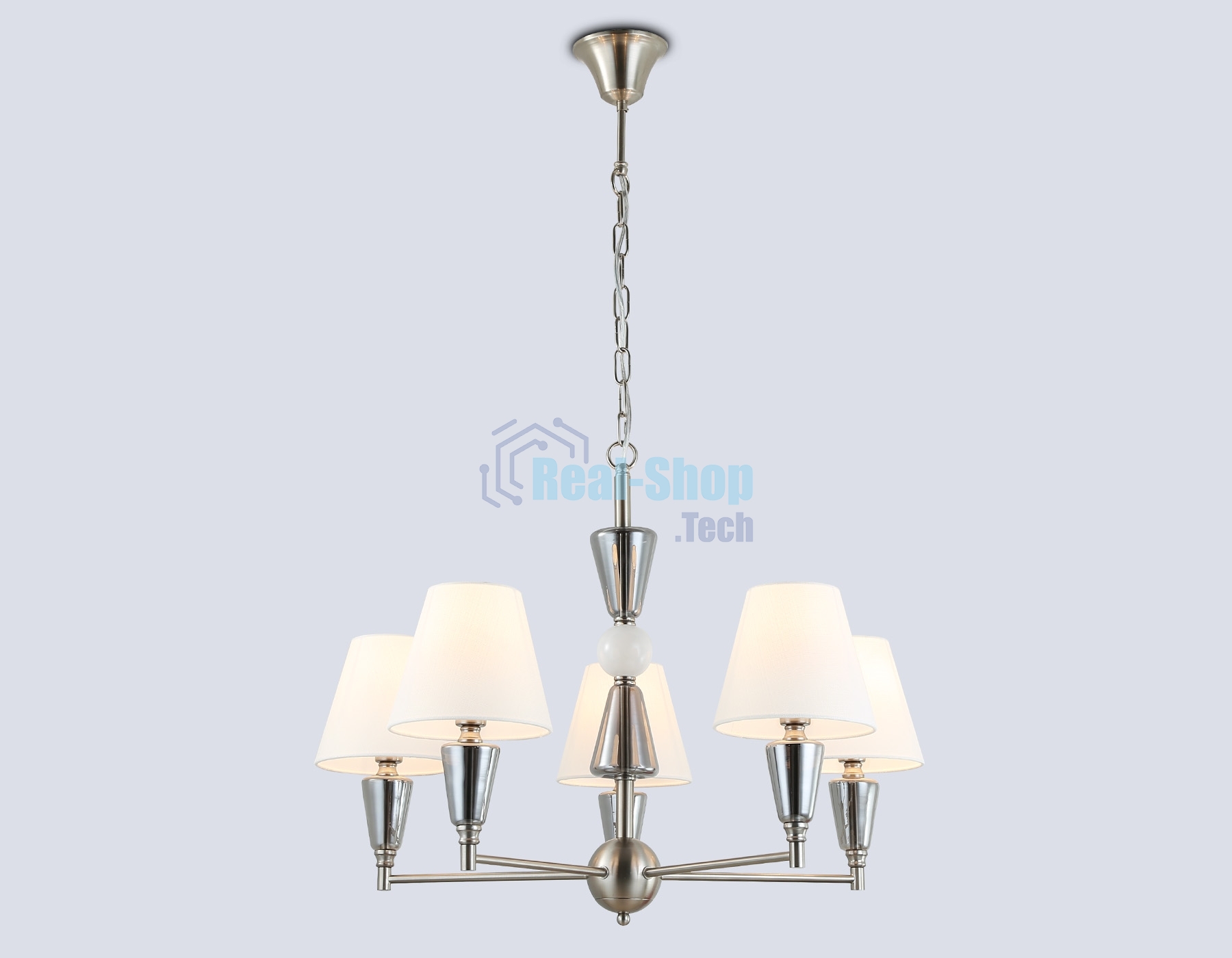 Люстра Ambrella light LH75253/5 SN/FR сатин никель/белый матовый E14*5 max 40W D700*510