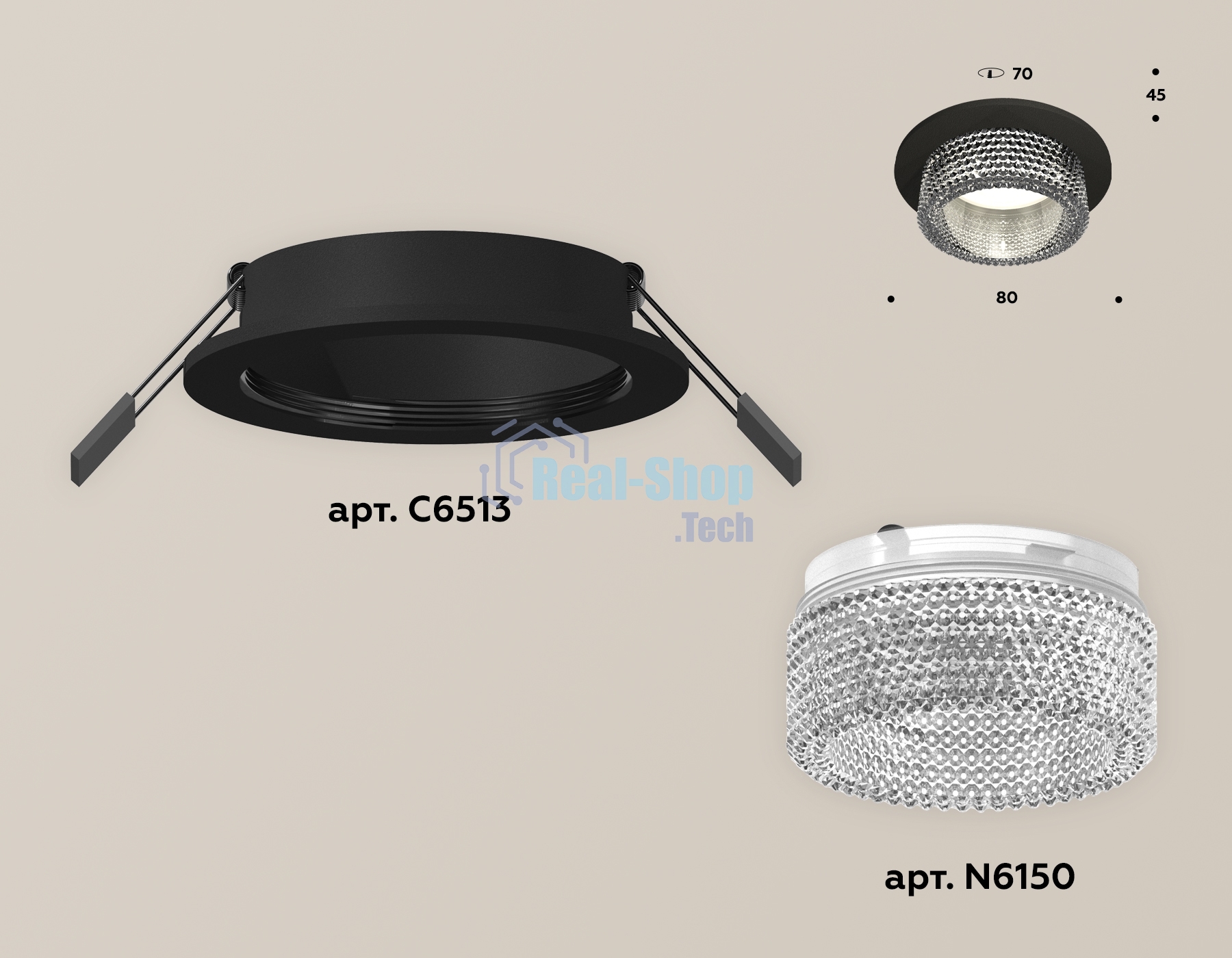 Комплект встраиваемого светильника Ambrella light XC6513040 SBK/CL черный песок/прозрачный MR16 GU5.3 (C6513, N6150)