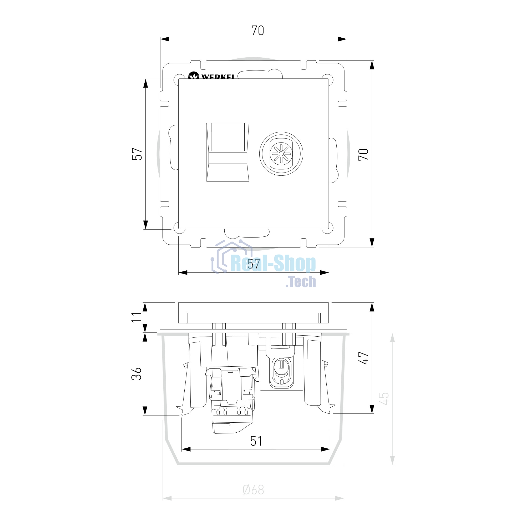 Розетка ТВ+Ethernet RJ-45 6 cat.(белый)