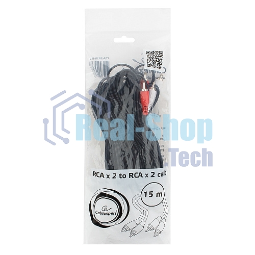 Кабель аудио Cablexpert CCA-2R2R-15M, 2xRCA - 2xRCA, 15м