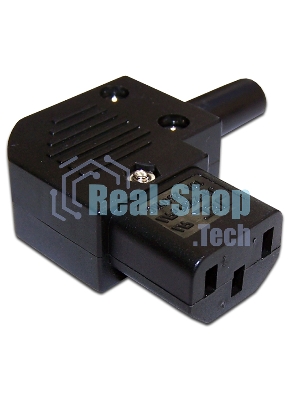 Вилка IEC 60320 C13, 10A, 250V, угловая, разборная, черная