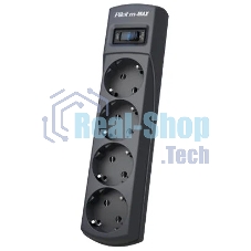 Сетевой фильтр ZIS Pilot m Max 4 розетки (евро с заземлением), 15А/3.3 кВа, автомат, 7 м, черный Surge protector Pilot m Max 4 euro outlets, 15А/3.3кВа, 7m, black