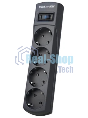 Сетевой фильтр ZIS Pilot m Max 4 розетки (евро с заземлением), 15А/3.3 кВа, автомат, 7 м, черный Surge protector Pilot m Max 4 euro outlets, 15А/3.3кВа, 7m, black