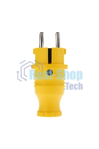 Вилка Rexant прямая влагозащищенная, c/з, 16А. IP44, каучук желтая
