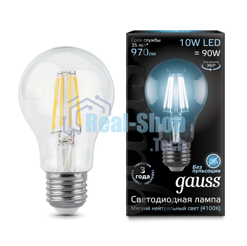 Лампа светодиодная Gauss Filament А60 E27 10Вт 4100К