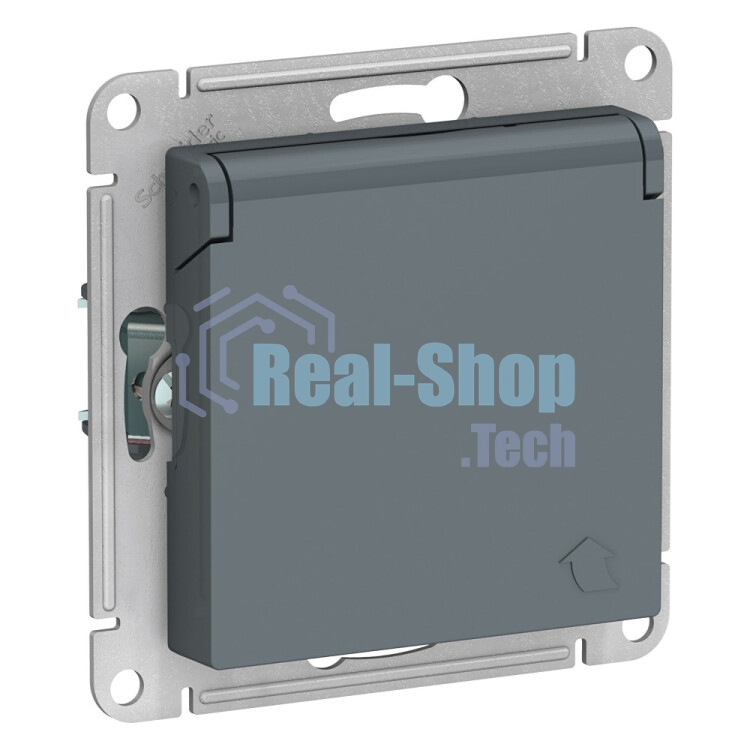 Механизм розетки 1-м СП AtlasDesign 16А IP20 с заземл. защ. шторки с крышкой грифель