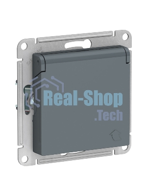 Механизм розетки 1-м СП AtlasDesign 16А IP20 с заземл. защ. шторки с крышкой грифель