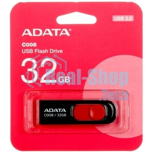 Флешка USB ADATA С008 (AC008-32G-RKD), 32Gb, USB 2.0, R/W 15/5, черный/красный