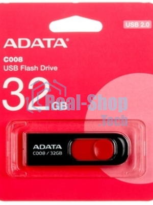 Флешка USB ADATA С008 (AC008-32G-RKD), 32Gb, USB 2.0, R/W 15/5, черный/красный