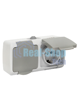 Розетка EKF Мурманск EFR16-129-30-54 2-местная 16А с заземлением с крышкой IP54 серый с защитными шторками