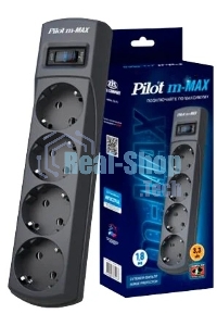 Сетевой фильтр ZIS Pilot m Max 4 розетки (евро с заземлением), 15А/3.3 кВа, автомат, 7 м, черный Surge protector Pilot m Max 4 euro outlets, 15А/3.3кВа, 7m, black