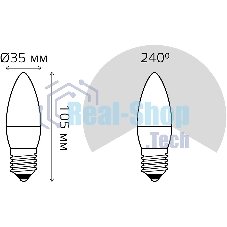 Лампа светодиодная Gauss 103102307 6.5Вт цок.: E27 свеча 220B 6500K св. свеч. бел. хол. (упак.: 10 шт)