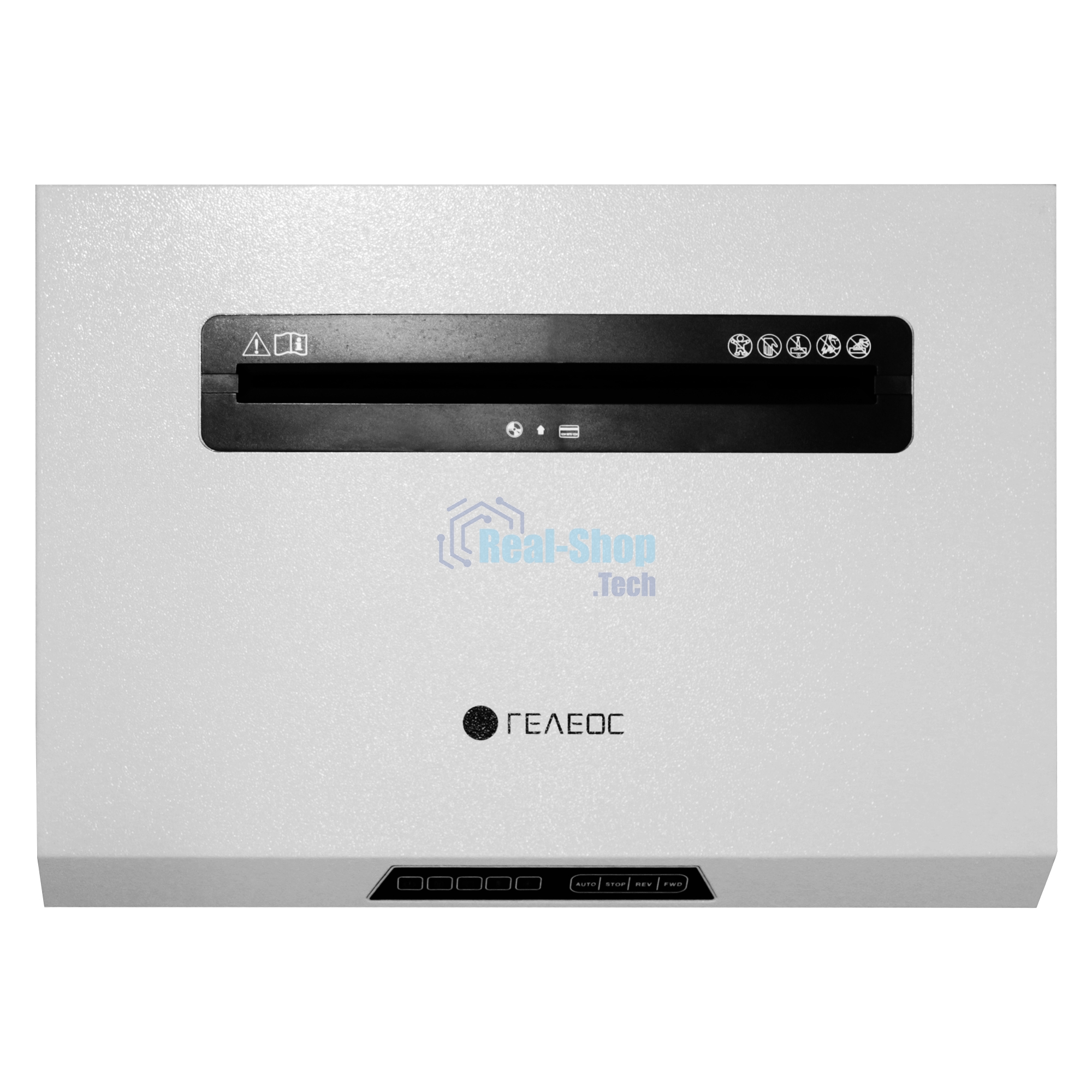 Шредер ГЕЛЕОС УО90-5, DIN P-5 (4 ур-нь секр.), фрагмент 1,9х15мм, 18-21 лист (70г/м2), CD/пл.карты/скрепки/скобы, 90 литров