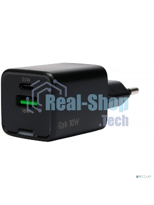 Зарядное устройство Cablexpert MP3A-PC-64, 30Вт GaN, 3А, QC4.0/PD, 1xUSB, 1xType-C, черный, пакет