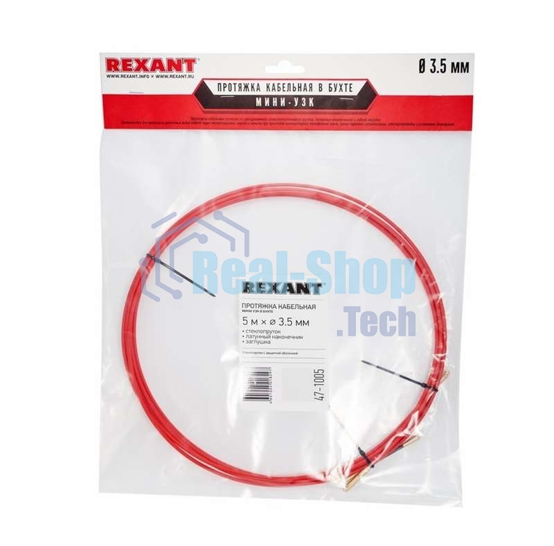 Протяжка кабельная Rexant (мини УЗК в бухте), стеклопруток, d=3,5мм, 5м красная