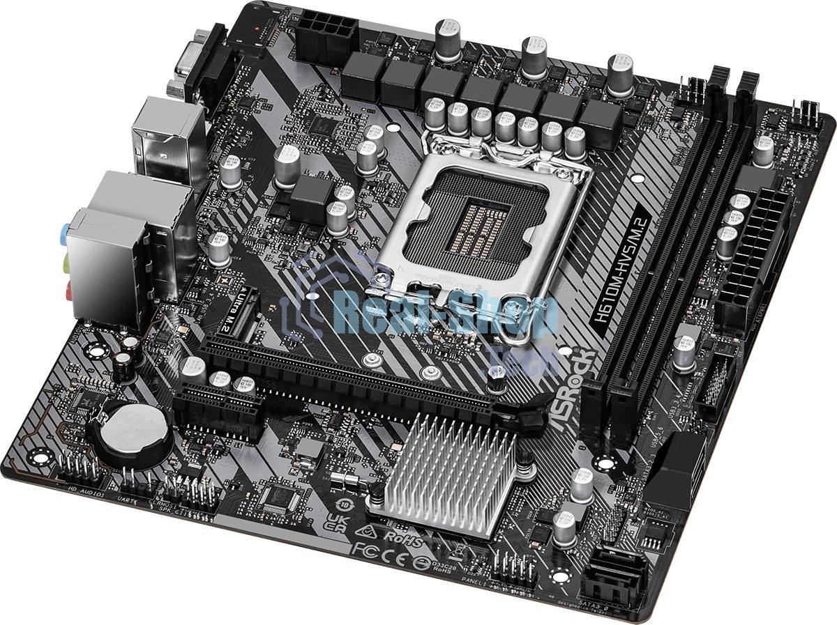 Материнская плата ASRock H610M-HVS/M.2 R2.0, LGA 1700, Intel H610, 2xDDR4, 4xSATA, 1xM.2, 1xPCIe 4.0 x16, 1xPCIe x1, 1xHDMI, 1xVGA, 1x 1Gb LAN, 4xUSB-A 2.0, 2xUSB-A 3.2 Gen 1, 3x3.5 мм, 7.1, mATX
