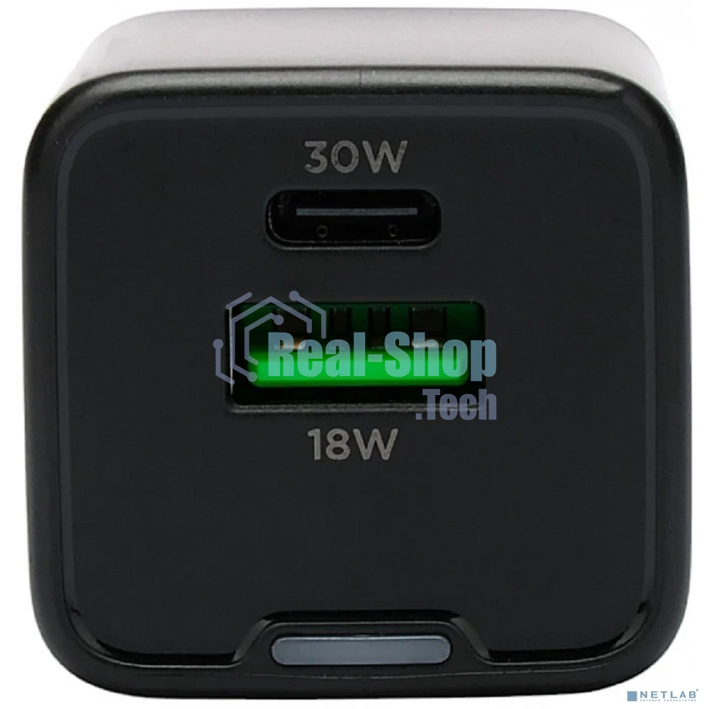Зарядное устройство Cablexpert MP3A-PC-64, 30Вт GaN, 3А, QC4.0/PD, 1xUSB, 1xType-C, черный, пакет