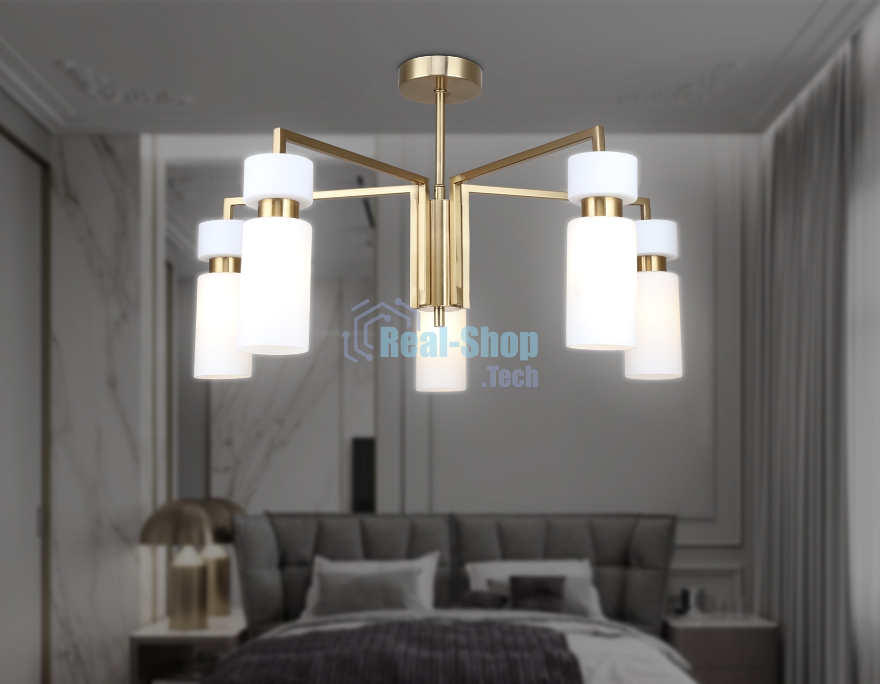 Люстра Ambrella light LH56124/5 BS/FR латунь/белый матовый E14*5 max 40W D605*350