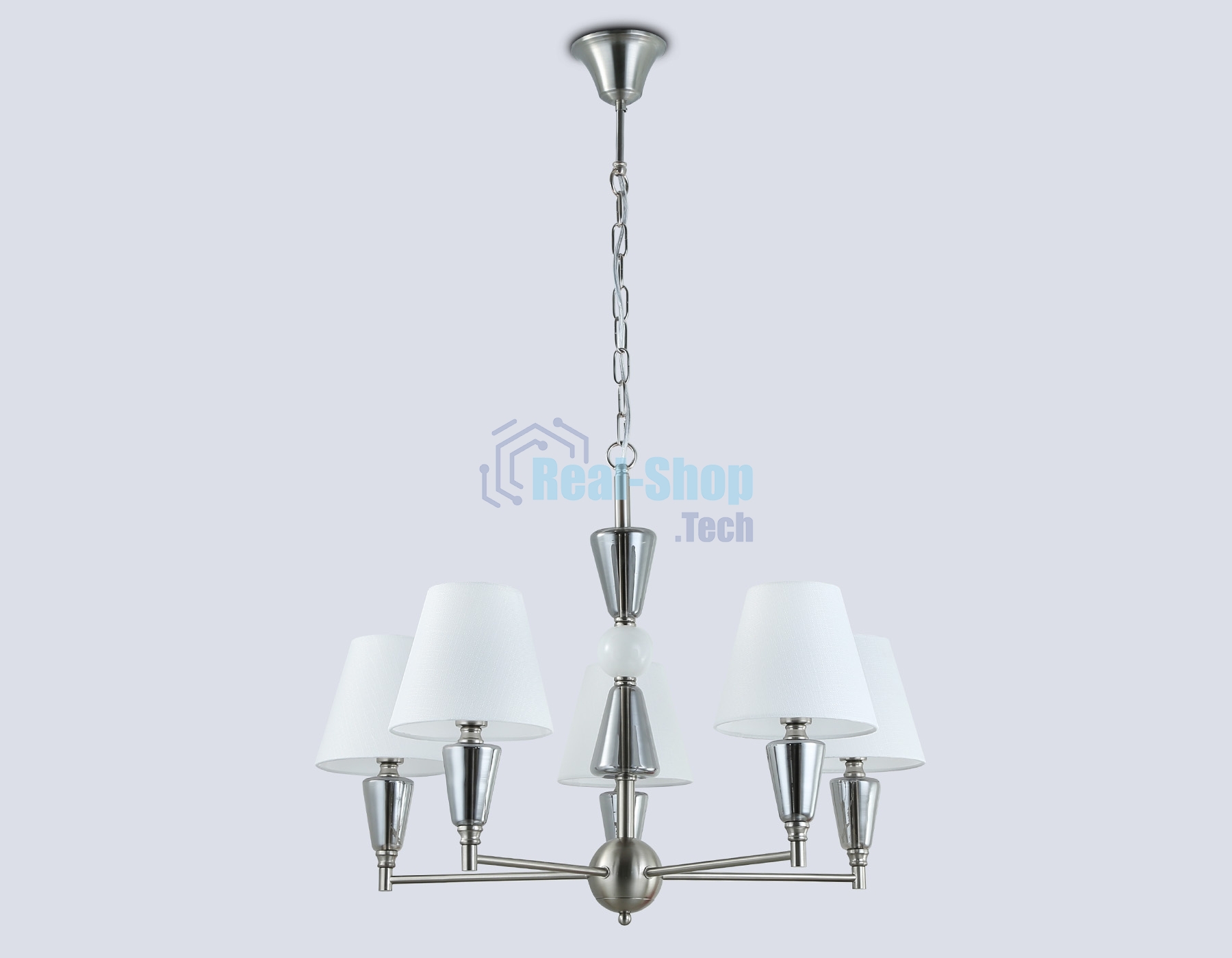 Люстра Ambrella light LH75253/5 SN/FR сатин никель/белый матовый E14*5 max 40W D700*510