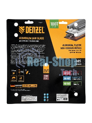 Пильный диск по алюминию Denzel ф305 х 30 мм, 100 зубьев 733807