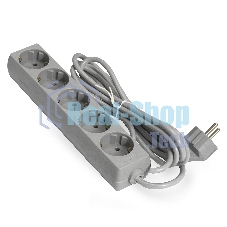 Удлинитель ExeGate ECE-5-1.8G (EX285820RUS), серый, 1,8 м, евровилка с заземлением, 5 евророзеток с заземлением, 2200 Вт