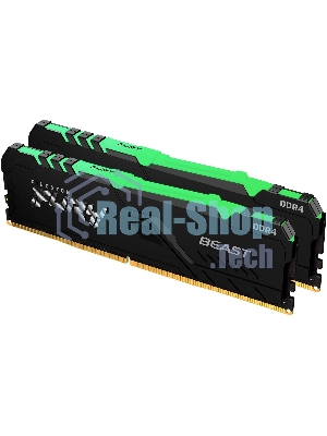 Оперативная память Kingston Fury Beast, DDR4, 32GB (2x16GB), 3200MHz, CL16, DIMM, с радиатором, RGB, черный