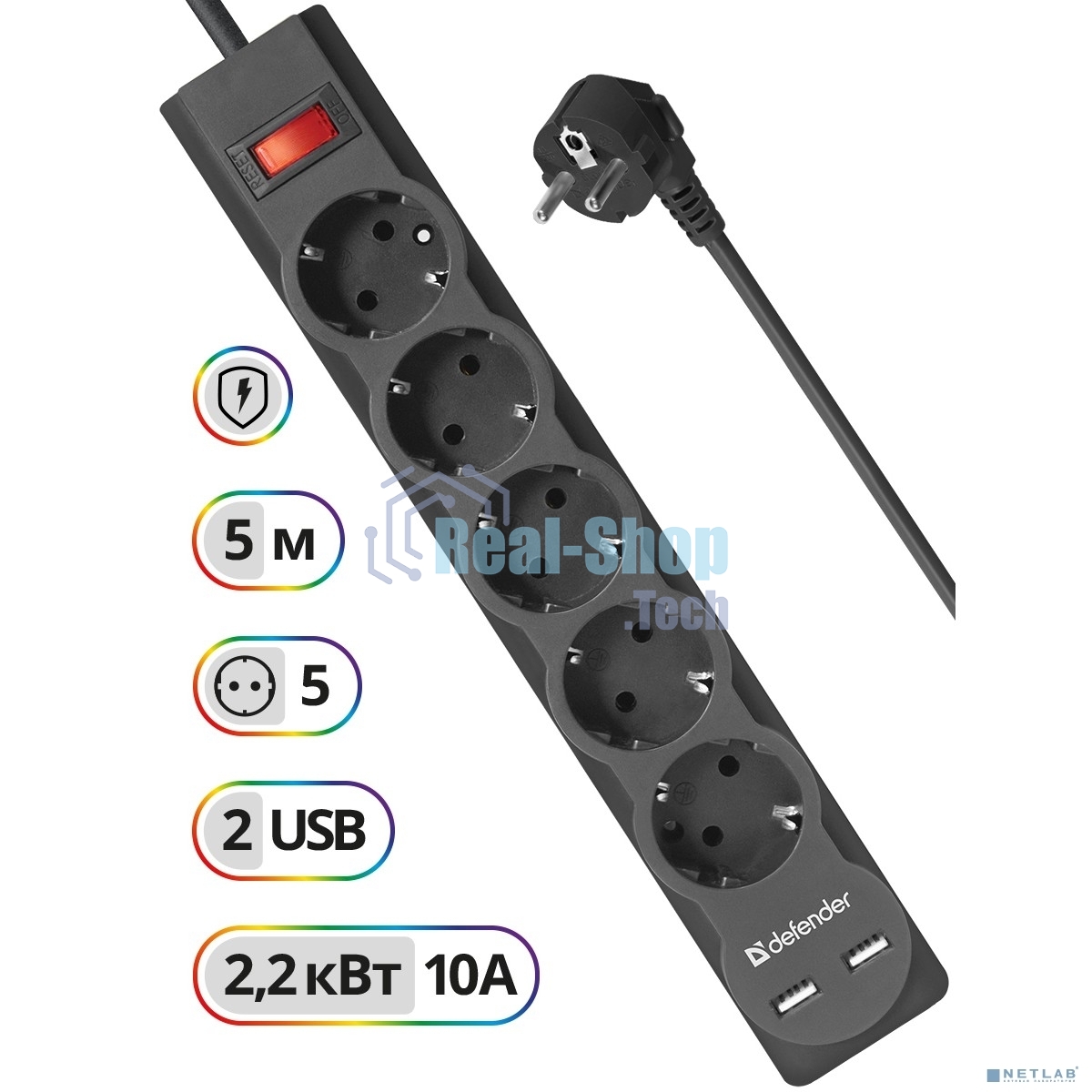 Сетевой фильтр Defender 5M DFS 755 5OUTL.