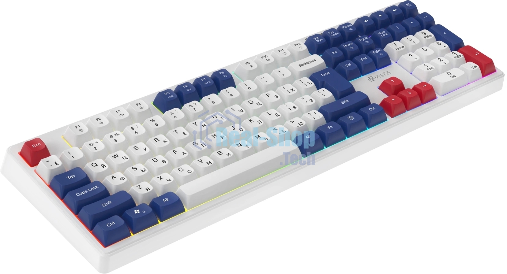 Клавиатура Oklick 725G проводная, USB Type-A, белый/красный