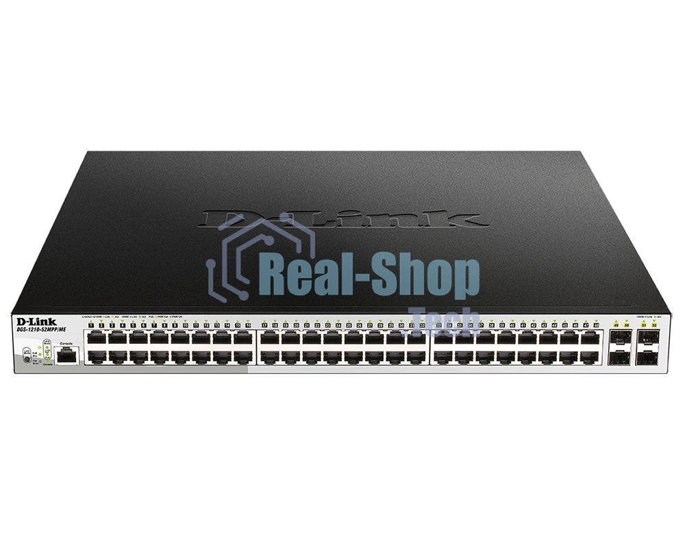 Коммутатор управляемый 2 уровня D-Link DGS-1210-52MPP/ME/B3A PROJ с 48 портами 10/100/1000Base-T и 4 портами 1000Base-X SFP (48 портов с поддержкой PoE 802.3af/802.3at (30 Вт), PoE-бюджет 740 Вт)