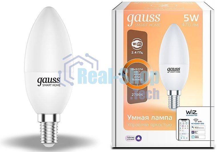 Лампа Светодиодная Gauss Smart Home DIM E14 C37 5 Вт 2700К 1/10/40