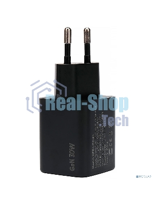 Зарядное устройство Cablexpert MP3A-PC-64, 30Вт GaN, 3А, QC4.0/PD, 1xUSB, 1xType-C, черный, пакет